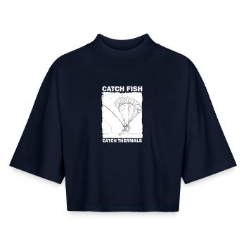 Angler with parachute - Boxy Women's Recycled 1/2 Sleeved T-Shirt by Stanley/Stella - navy - Front - AI Model Female 172 light (172cm)