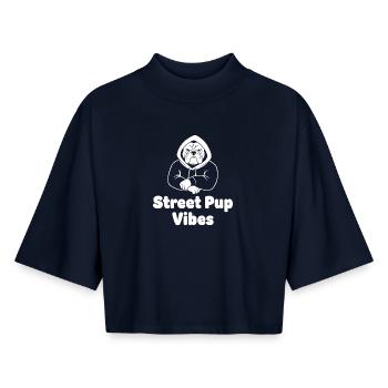 Street Pup Vibes Hoodie - Boxy Women's Recycled 1/2 Sleeved T-Shirt by Stanley/Stella - navy - Front - AI Model Female 172 light (172cm)