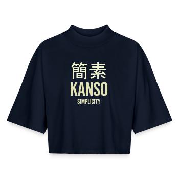 Kanji Simplicité Épurée - T-shirt femme coupe boxy recyclé manches mi-longues Stanley/Stella - marine - Devant - AI Model Female 172 light (172cm)