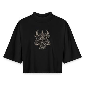 Demonic Samurai Helmet Oni Mask - Boxy Women's Recycled 1/2 Sleeved T-Shirt by Stanley/Stella - black - Front - AI Model Female 172 light (172cm)