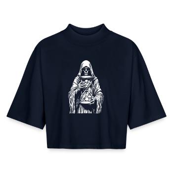 Grim Reaper with Skulls - Boxy Women's Recycled 1/2 Sleeved T-Shirt by Stanley/Stella - navy - Front - AI Model Female 172 light (172cm)