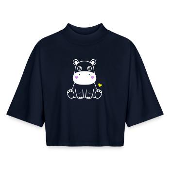 Süßes Nilpferd Baby Kawaii Herz - Boxy Frauen Recyceltes 1/2 Sleeved T-Shirt by Stanley/Stella - Navy - Vorne - AI Model Female 172 light (172cm)