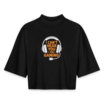 Gamer - Je ne t’entends pas, je joue - T-shirt femme coupe boxy recyclé manches mi-longues Stanley/Stella - noir - Devant - AI Model Female 172 light (172cm)