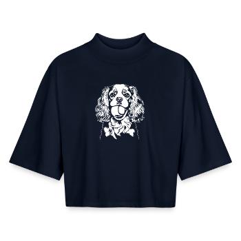 Cavalier King Charles Spaniel Ball Dogs Wilsigns - Boxy Women's Recycled 1/2 Sleeved T-Shirt by Stanley/Stella - navy - Front - AI Model Female 172 light (172cm)