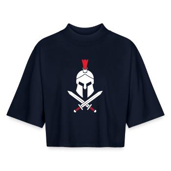 Logo Spartiate Épées Croisées Mascotte Spartan - T-shirt femme coupe boxy recyclé manches mi-longues Stanley/Stella - marine - Devant - AI Model Female 172 light (172cm)
