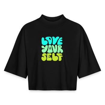 Love Yourself Positive Self Love Quote Design - Boxy Frauen Recyceltes 1/2 Sleeved T-Shirt by Stanley/Stella - Schwarz - Vorne - AI Model Female 172 light (172cm)