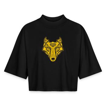 Viking Wolf gelb transparent - Boxy Frauen Recyceltes 1/2 Sleeved T-Shirt by Stanley/Stella - Schwarz - Vorne - AI Model Female 172 light (172cm)