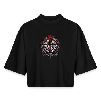 Gotische Symbolik im Mosaik der Sterne - Boxy Frauen Recyceltes 1/2 Sleeved T-Shirt by Stanley/Stella - Schwarz - Vorne - AI Model Female 172 light (172cm)