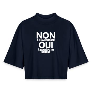 Bretagne, Breton, celte - T-shirt femme coupe boxy recyclé manches mi-longues Stanley/Stella - marine - Devant - AI Model Female 172 light (172cm)