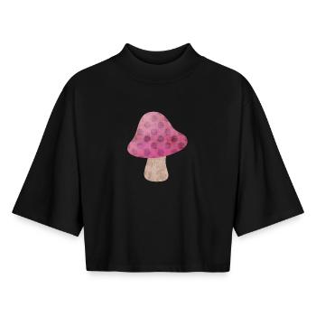 Mushroom Autumn Fairy Tale Dots Woodland Nursery - Boxy Women's Recycled 1/2 Sleeved T-Shirt by Stanley/Stella - black - Front - AI Model Female 172 light (172cm)