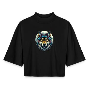 Loup - T-shirt femme coupe boxy recyclé manches mi-longues Stanley/Stella - noir - Devant - AI Model Female 172 light (172cm)