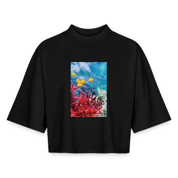Vibrant Coral Reef Underwater World - Boxy Women's Recycled 1/2 Sleeved T-Shirt by Stanley/Stella - black - Front - AI Model Female 172 light (172cm)