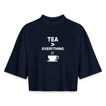 Tee > Alles – Lustiges Teeliebhaber-Design - Boxy Frauen Recyceltes 1/2 Sleeved T-Shirt by Stanley/Stella - Navy - Vorne - AI Model Female 172 light (172cm)