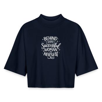 Behind every successful woman – Feminismus Spruch - Boxy Frauen Recyceltes 1/2 Sleeved T-Shirt by Stanley/Stella - Navy - Vorne - AI Model Female 172 light (172cm)
