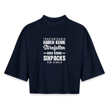 Les conducteurs de tracteur n’ont pas de rides sur le front - T-shirt femme coupe boxy recyclé manches mi-longues Stanley/Stella - marine - Devant - AI Model Female 172 light (172cm)