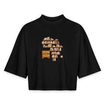 L’éducation, c’est la liberté – Black History Pride - T-shirt femme coupe boxy recyclé manches mi-longues Stanley/Stella - noir - Devant - AI Model Female 172 light (172cm)