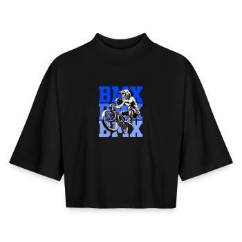 BMX Freestyle Sport Art - T-shirt femme coupe boxy recyclé manches mi-longues Stanley/Stella - noir - Devant - AI Model Female 172 light (172cm)