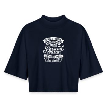 Workshop Rules Made To Fit Typo - Boxy Women's Recycled 1/2 Sleeved T-Shirt by Stanley/Stella - navy - Front - AI Model Female 172 light (172cm)