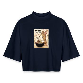 Rabbit Ramen Japanese Vintage Style - Boxy Women's Recycled 1/2 Sleeved T-Shirt by Stanley/Stella - navy - Front - AI Model Female 172 light (172cm)