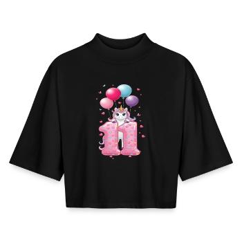 11 Years Girl Cute Unicorn 11th Birthday - Boxy Women's Recycled 1/2 Sleeved T-Shirt by Stanley/Stella - black - Front - AI Model Female 172 light (172cm)