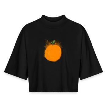 Orange Fruit Fruits Summer Shirt Holiday Gift - Boxy Women's Recycled 1/2 Sleeved T-Shirt by Stanley/Stella - black - Front - AI Model Female 172 light (172cm)