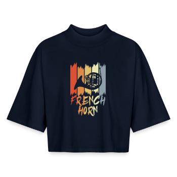 French Horn Vintage Look - Boxy Women's Recycled 1/2 Sleeved T-Shirt by Stanley/Stella - navy - Front - AI Model Female 172 light (172cm)