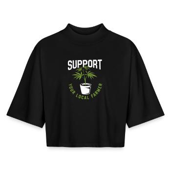 Support Your Local Farmer Cannabis - Boxy Women's Recycled 1/2 Sleeved T-Shirt by Stanley/Stella - black - Front - AI Model Female 172 light (172cm)