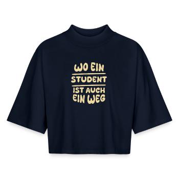 Étudiant en tant qu’étudiant - T-shirt femme coupe boxy recyclé manches mi-longues Stanley/Stella - marine - Devant - AI Model Female 172 light (172cm)