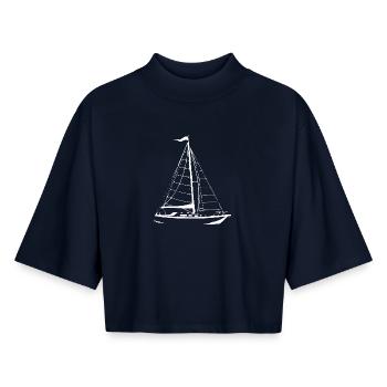 Sailboat Sailing Ship Sailing - Boxy Women's Recycled 1/2 Sleeved T-Shirt by Stanley/Stella - navy - Front - AI Model Female 172 light (172cm)
