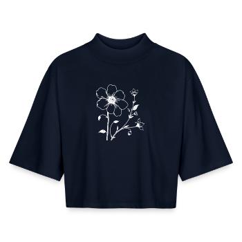 Fleur de vigne fleurie fleur cadeau Fête des Mères - T-shirt femme coupe boxy recyclé manches mi-longues Stanley/Stella - marine - Devant - AI Model Female 172 light (172cm)