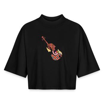 schöne Patchwork Violine mit Violinschlüssel - Boxy Frauen Recyceltes 1/2 Sleeved T-Shirt by Stanley/Stella - Schwarz - Vorne - AI Model Female 172 light (172cm)