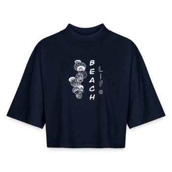 Beach Life - Boxy Frauen Recyceltes 1/2 Sleeved T-Shirt by Stanley/Stella - Navy - Vorne - AI Model Female 172 light (172cm)