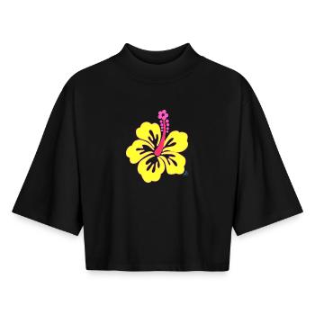 Yellow tropical Hibiscus flower - Boxy Women's Recycled 1/2 Sleeved T-Shirt by Stanley/Stella - black - Front - AI Model Female 172 light (172cm)