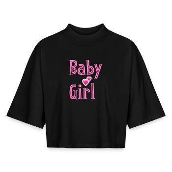Baby Girl Pink Hearts Design - Boxy Women's Recycled 1/2 Sleeved T-Shirt by Stanley/Stella - black - Front - AI Model Female 172 light (172cm)