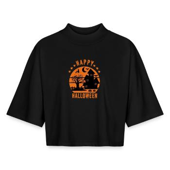 Joyeux halloween - T-shirt femme coupe boxy recyclé manches mi-longues Stanley/Stella - noir - Devant - AI Model Female 172 light (172cm)