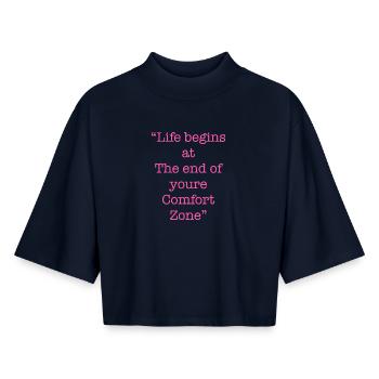 Inspirierendes Comfort Zone Zitat - Boxy Frauen Recyceltes 1/2 Sleeved T-Shirt by Stanley/Stella - Navy - Vorne - AI Model Female 172 light (172cm)