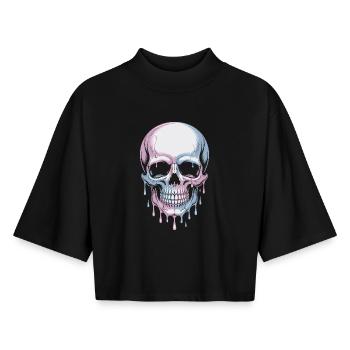 Kawaii Pastel Goth Skull - Boxy Women's Recycled 1/2 Sleeved T-Shirt by Stanley/Stella - black - Front - AI Model Female 172 light (172cm)