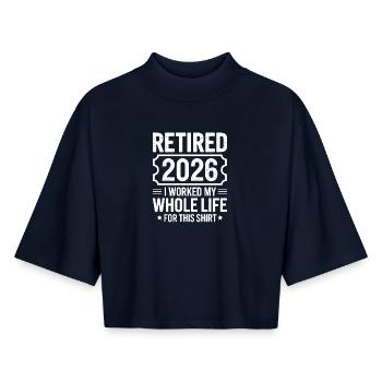 Ruhestand 2026 Shirt Motto - Boxy Frauen Recyceltes 1/2 Sleeved T-Shirt by Stanley/Stella - Navy - Vorne - AI Model Female 172 light (172cm)