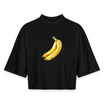 Aquarelle bananier - T-shirt femme coupe boxy recyclé manches mi-longues Stanley/Stella - noir - Devant - AI Model Female 172 light (172cm)