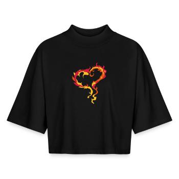 Herz aus Flammen - Boxy Frauen Recyceltes 1/2 Sleeved T-Shirt by Stanley/Stella - Schwarz - Vorne - AI Model Female 172 light (172cm)
