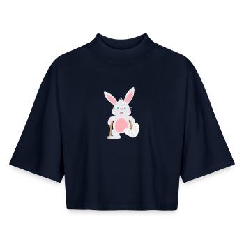 Kindershirt Hase mit Gipsbein Tiershirt Hase - Boxy Frauen Recyceltes 1/2 Sleeved T-Shirt by Stanley/Stella - Navy - Vorne - AI Model Female 172 light (172cm)