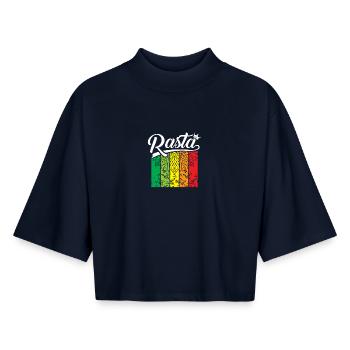Pastel Regenbogen Banner - Boxy Frauen Recyceltes 1/2 Sleeved T-Shirt by Stanley/Stella - Navy - Vorne - AI Model Female 172 light (172cm)