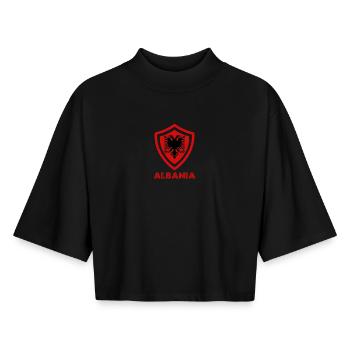 Albanian Flag "Albania Jersey" - Boxy Women's Recycled 1/2 Sleeved T-Shirt by Stanley/Stella - black - Front - AI Model Female 172 light (172cm)