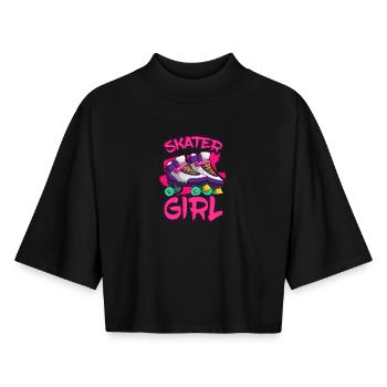 Rollschuh Rollschuhläufer - Boxy Frauen Recyceltes 1/2 Sleeved T-Shirt by Stanley/Stella - Schwarz - Vorne - AI Model Female 172 light (172cm)