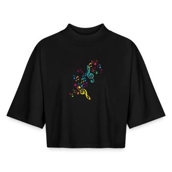 kunterbunte zusammengewürfelte Musik Noten - Boxy Frauen Recyceltes 1/2 Sleeved T-Shirt by Stanley/Stella - Schwarz - Vorne - AI Model Female 172 light (172cm)