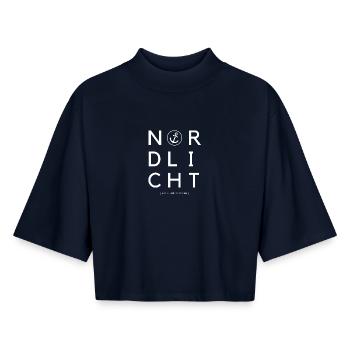 Nordlicht Anker Moin Ihr Spacken Nordisch - Boxy Frauen Recyceltes 1/2 Sleeved T-Shirt by Stanley/Stella - Navy - Vorne - AI Model Female 172 light (172cm)
