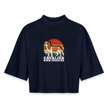 Cavalier King Charles - T-shirt femme coupe boxy recyclé manches mi-longues Stanley/Stella - marine - Devant - AI Model Female 172 light (172cm)
