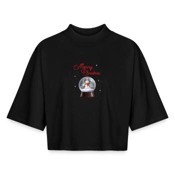 Snow Globe Snowman Winter Magic - Boxy Women's Recycled 1/2 Sleeved T-Shirt by Stanley/Stella - black - Front - AI Model Female 172 light (172cm)