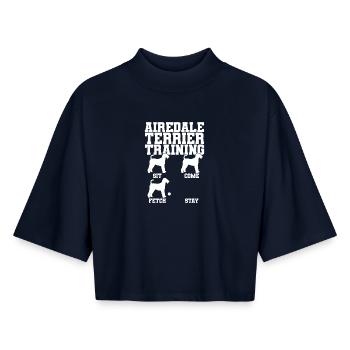 Airedale Terrier Training - Boxy Frauen Recyceltes 1/2 Sleeved T-Shirt by Stanley/Stella - Navy - Vorne - AI Model Female 172 light (172cm)