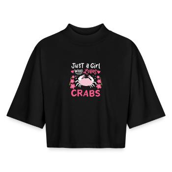 Crevettes fruits de mer - T-shirt femme coupe boxy recyclé manches mi-longues Stanley/Stella - noir - Devant - AI Model Female 172 light (172cm)